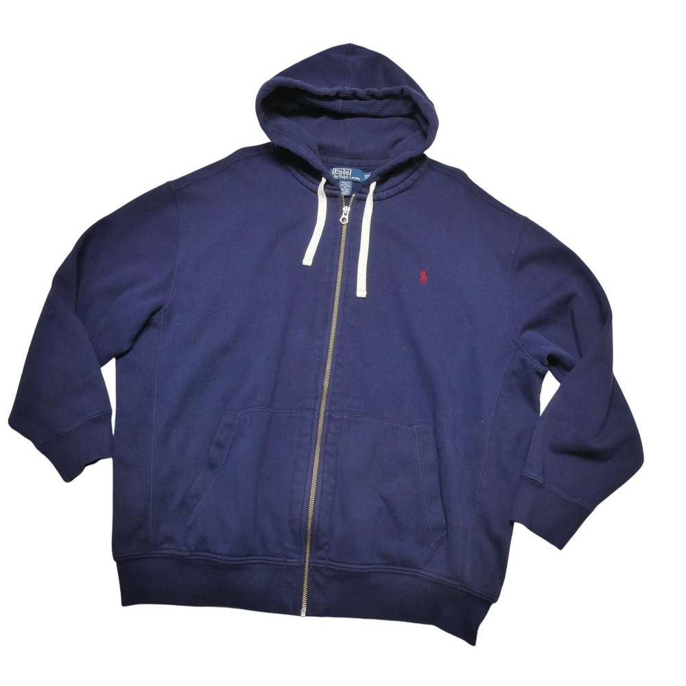 Polo Ralph Lauren Hoodie Sweatshirt Mens 3XB Big Blue Full Zip Fleece Pony Logo